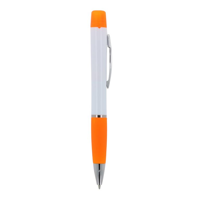 Kugelschreiber mit Gravur / mit dreifarbigen Textmarker / Farbe: weiß-orange