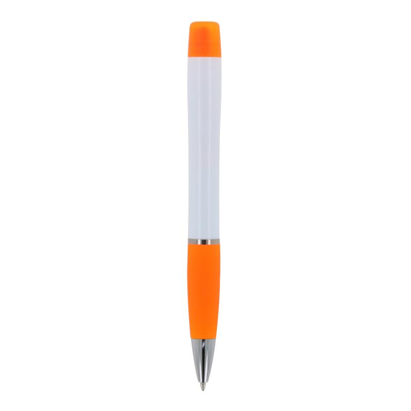 Kugelschreiber mit Gravur / mit dreifarbigen Textmarker / Farbe: weiß-orange