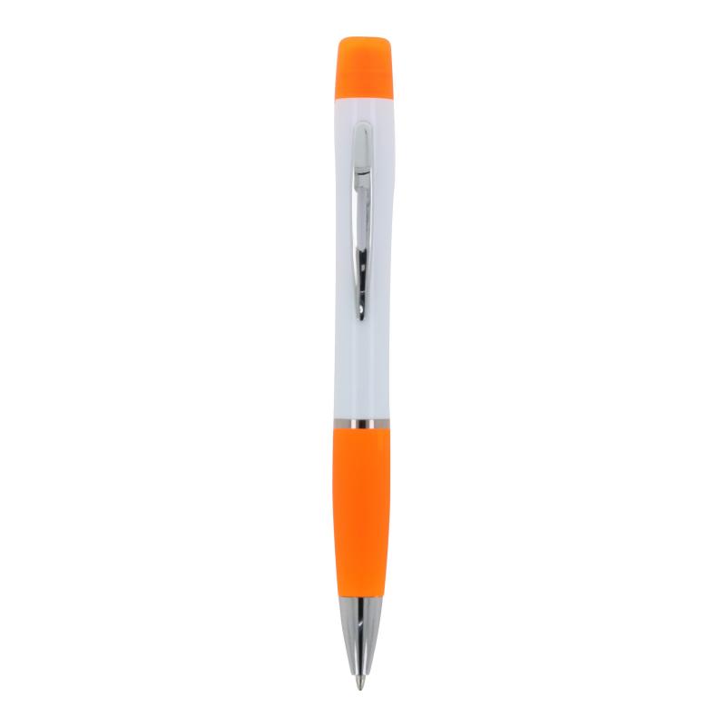 Kugelschreiber mit Gravur / mit dreifarbigen Textmarker / Farbe: weiß-orange