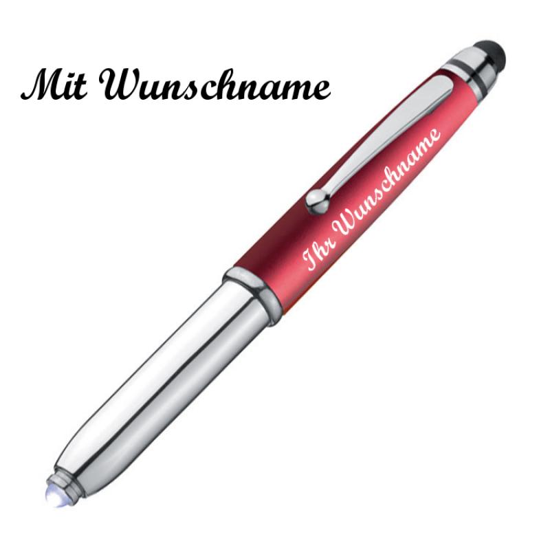 LED Touchpen Kugelschreiber mit Namensgravur - Farbe: silber-rot