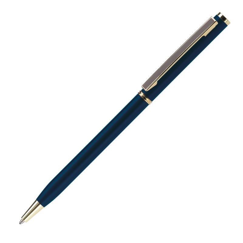 Metal-Kugelschreiber "slim" mit Namensgravur - mit goldfarbige Teile - blau