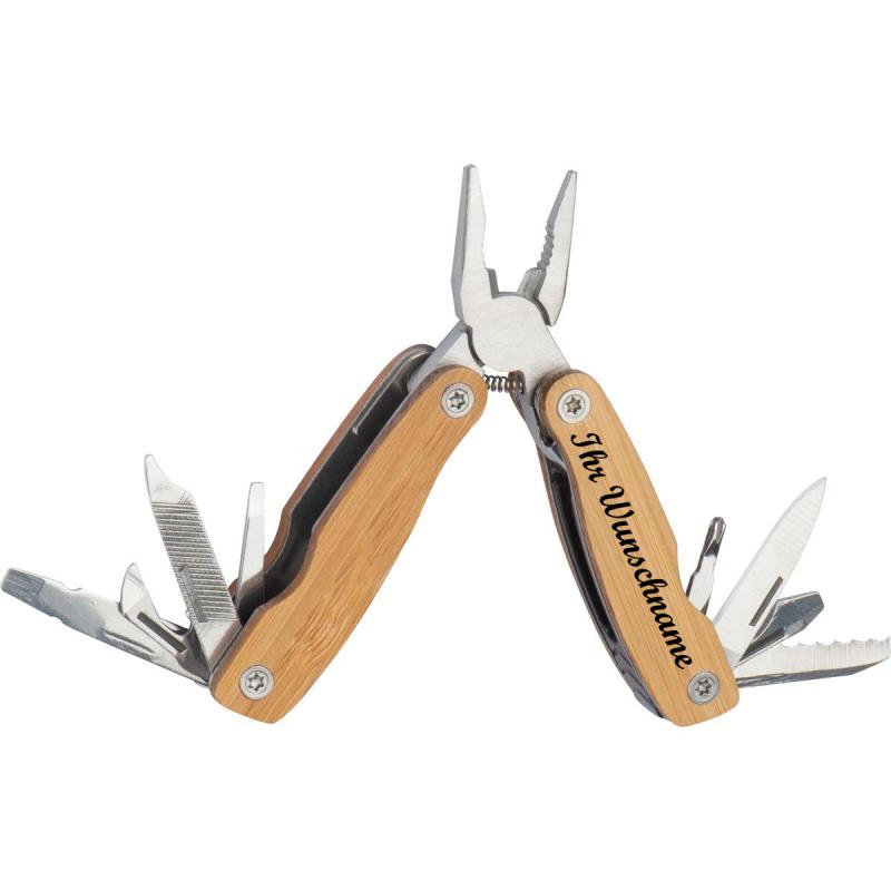 Multitool aus Bambus mit Namensgravur - Taschenmesser