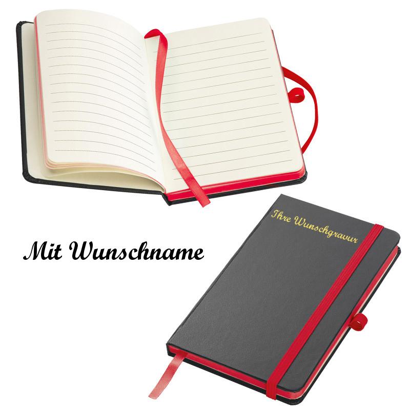 Notizbuch mit Namensgravur - A6 - 160 S. - liniert - PU Hardcover - Farbe: rot