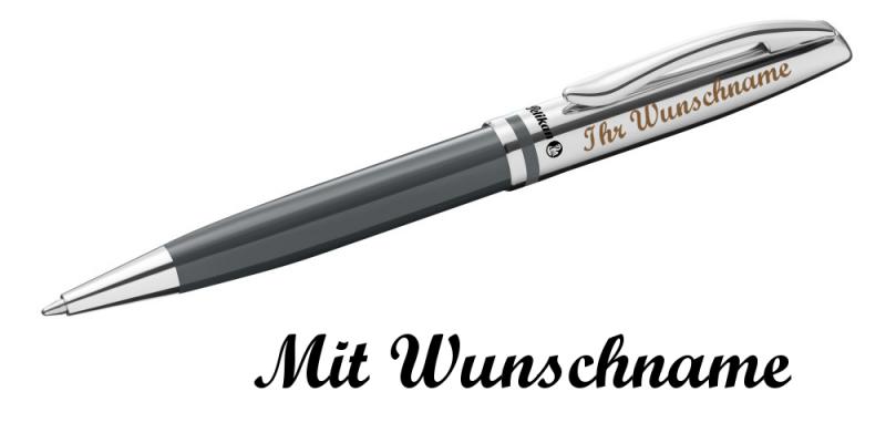 Pelikan Metall-Kugelschreiber mit Namensgravur + Veloursetui - glänzend warmgrau