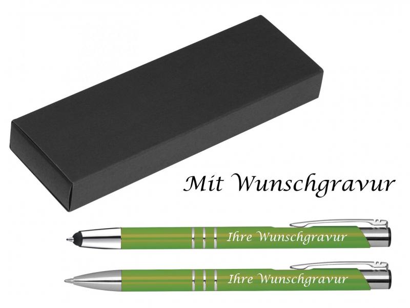 Schreibset mit Gravur / Touchpen Kugelschreiber + Kugelschreiber / hellgrün