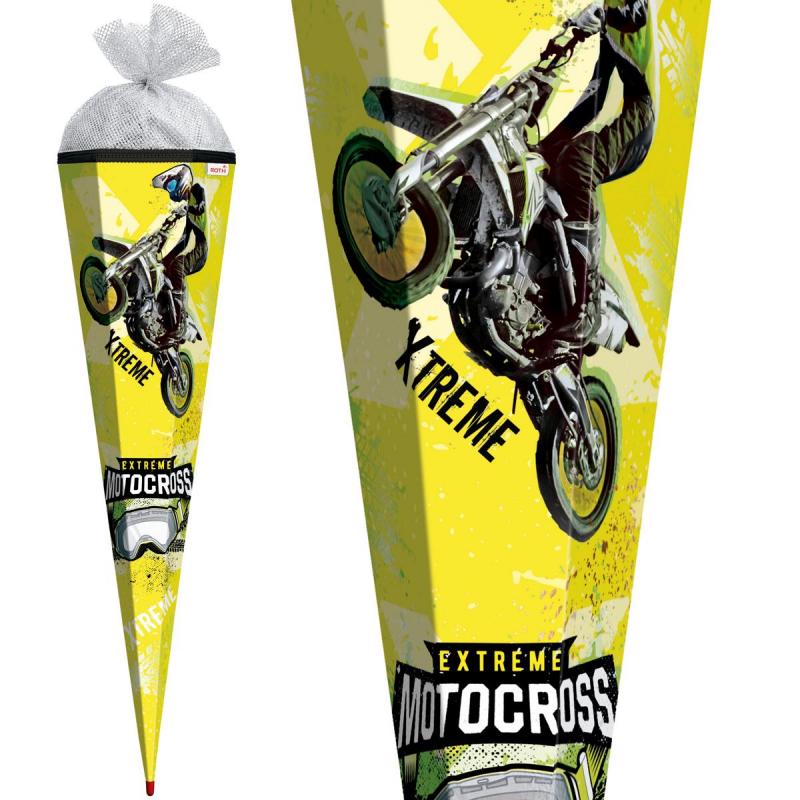 Schultüte mit Namensgravur - 85cm - mit Folieneffekt - "Extreme Motocross"