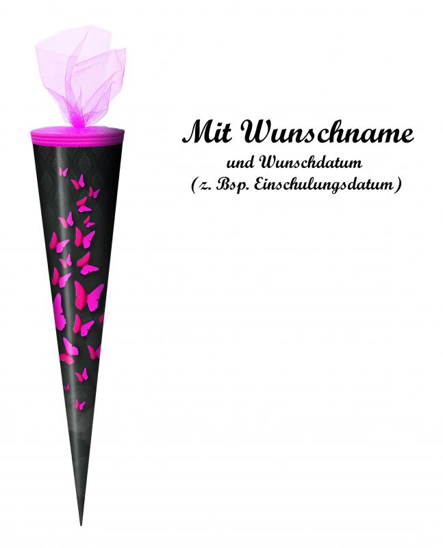 Schultüte mit Namensgravur - Zuckertüte - 70cm - rund - "Schmetterlinge"