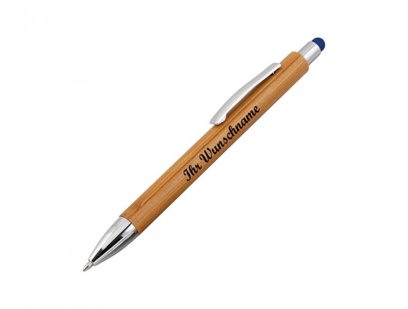 Touchpen Holz-Kugelschreiber mit Namensgravur - Stylusfarbe: blau