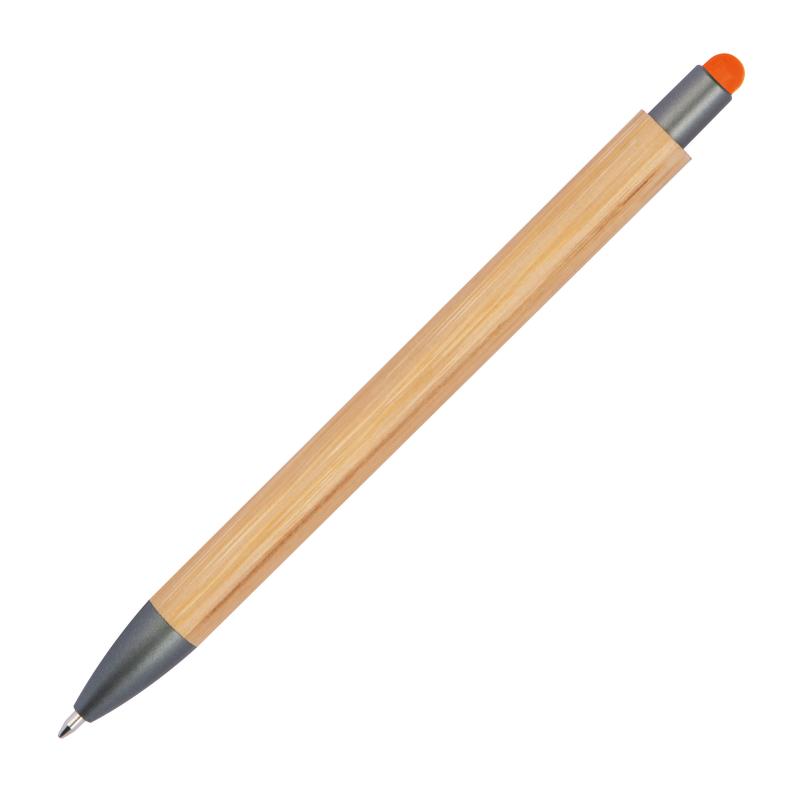 Touchpen Holzkugelschreiber aus Bambus mit Gravur / Stylusfarbe: orange