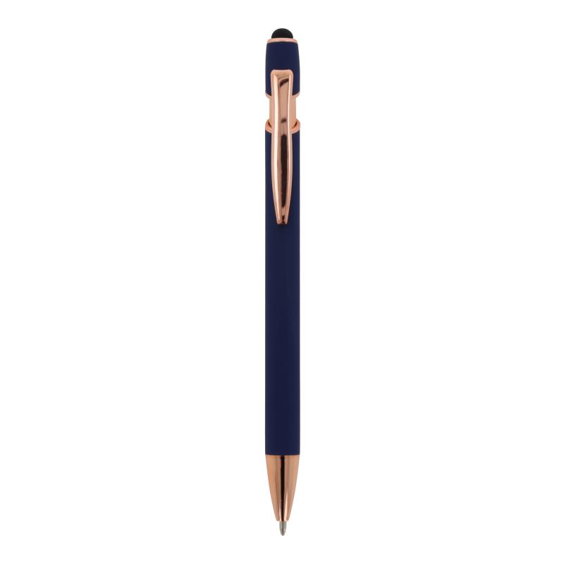 Touchpen Kugelschreiber "Roségold" mit Gravur / aus Metall / Farbe: dunkelblau