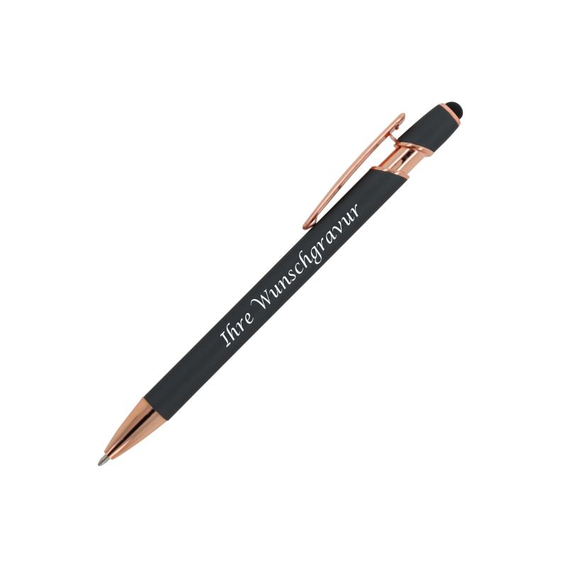 Touchpen Kugelschreiber "Roségold" mit Gravur / aus Metall / Farbe: grau