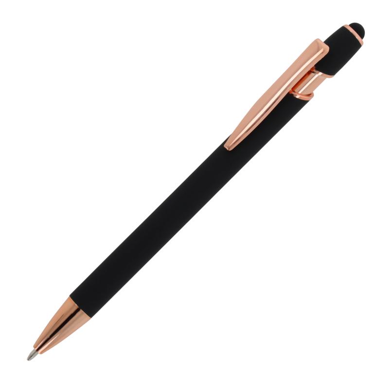 Touchpen Kugelschreiber "Roségold" mit Gravur / aus Metall / Farbe: schwarz