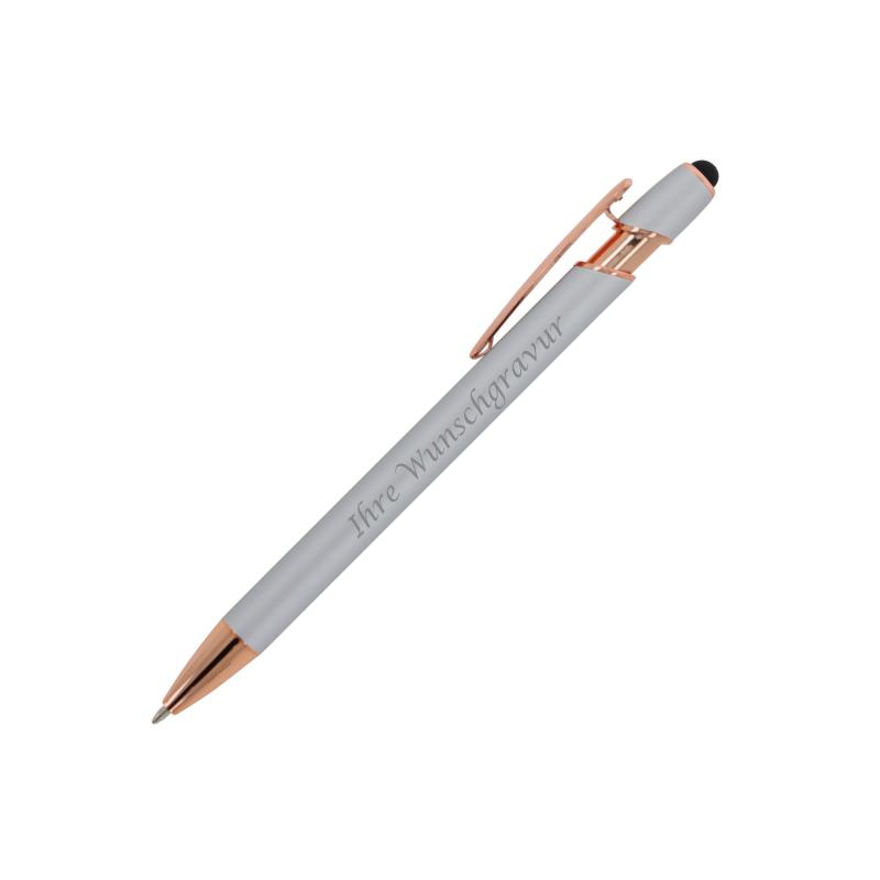 Touchpen Kugelschreiber "Roségold" mit Gravur / aus Metall / Farbe: silber