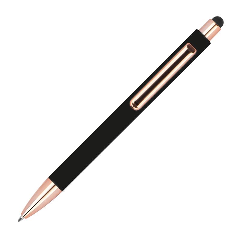 Touchpen-Kugelschreiber aus Metall mit Gravur / Farbe: roségold-schwarz