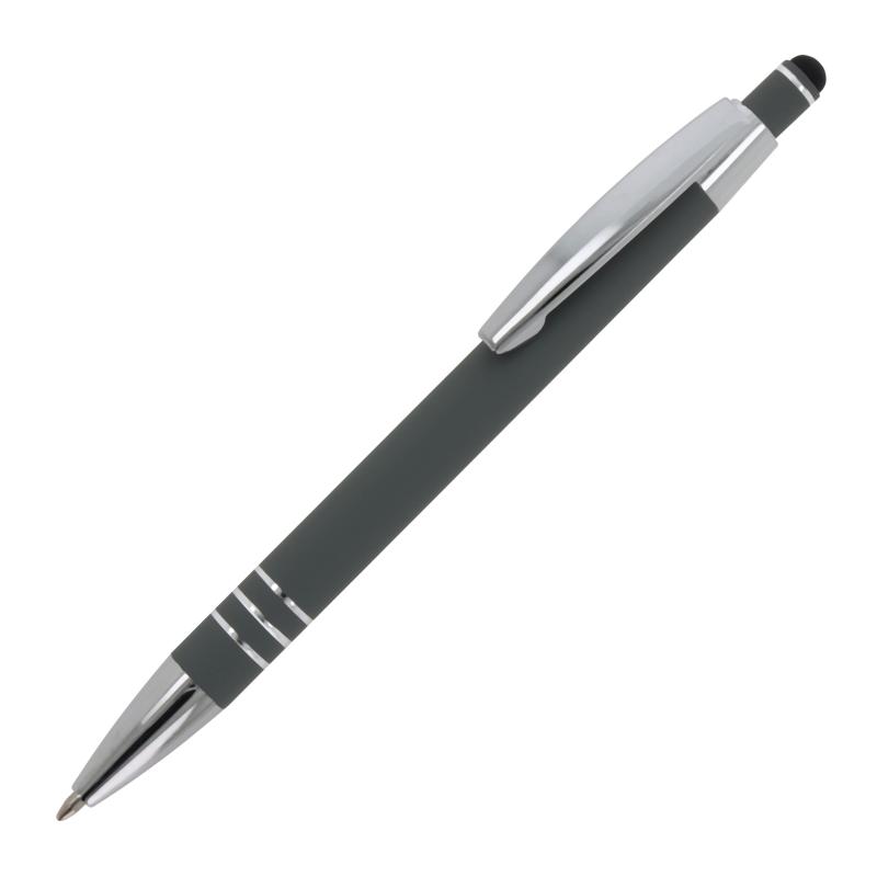 Touchpen Kugelschreiber mit Gravur / aus Metall / mit Soft-Touch / Farbe: grau