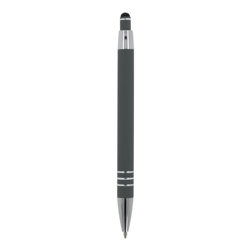 Touchpen Kugelschreiber mit Gravur / aus Metall / mit Soft-Touch / Farbe: grau