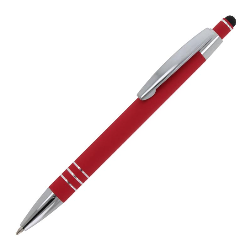 Touchpen Kugelschreiber mit Gravur / aus Metall / mit Soft-Touch / Farbe: rot