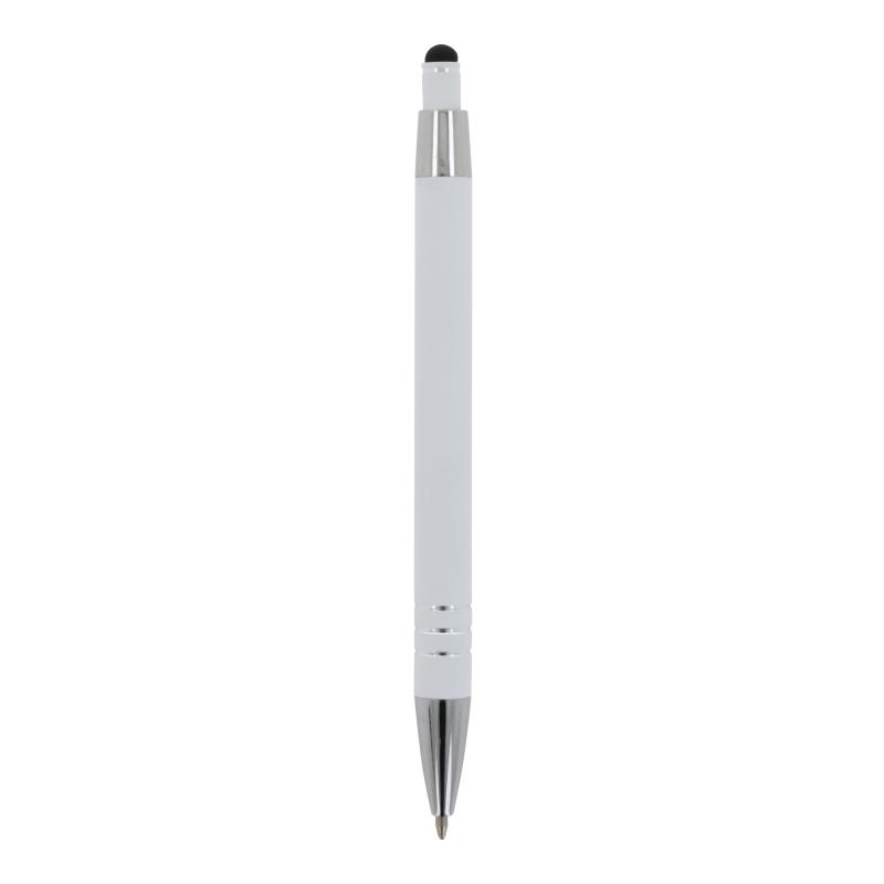 Touchpen Kugelschreiber mit Gravur / aus Metall / mit Soft-Touch / Farbe: weiß