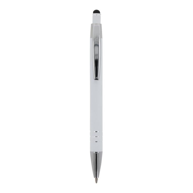 Touchpen Kugelschreiber mit Gravur / aus Metall / mit Soft-Touch / Farbe: weiß