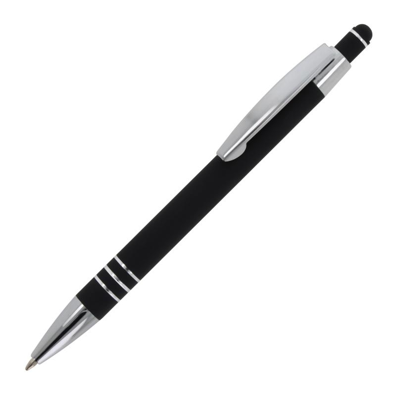 Touchpen Kugelschreiber mit Gravur / aus Metall / mit Soft-Touch / schwarz