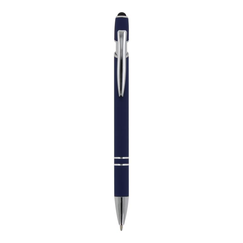 Touchpen Kugelschreiber mit Gravur / aus Metall / Soft-Touch / Farbe: dunkelblau