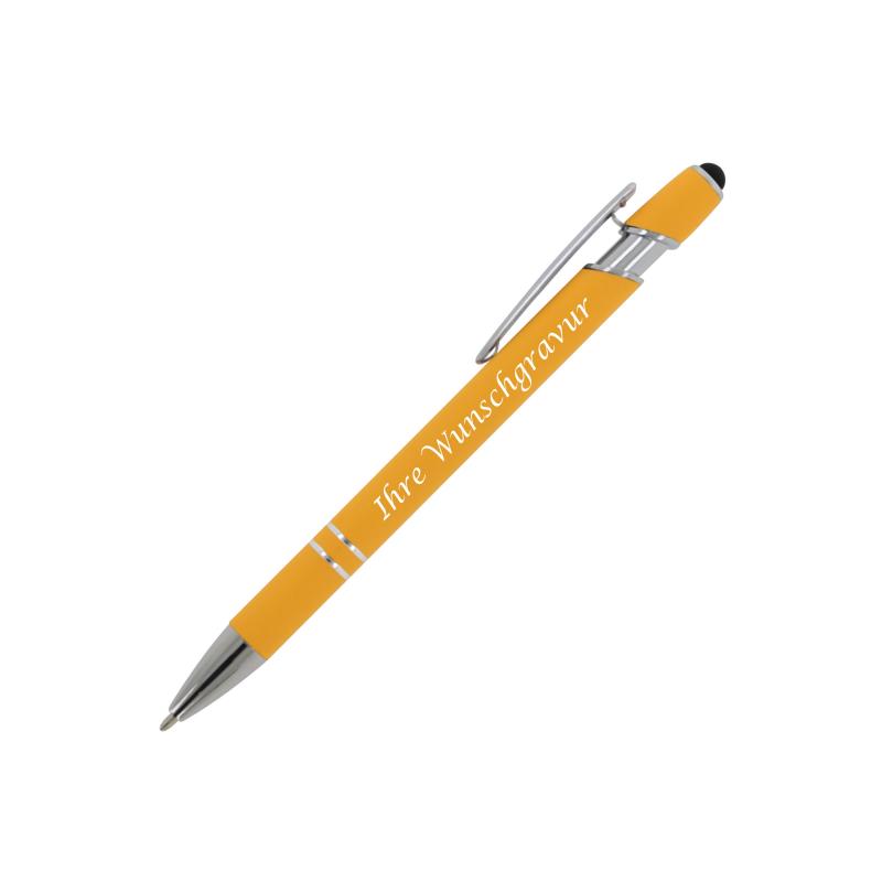 Touchpen Kugelschreiber mit Gravur / aus Metall / Soft-Touch / Farbe: gelb