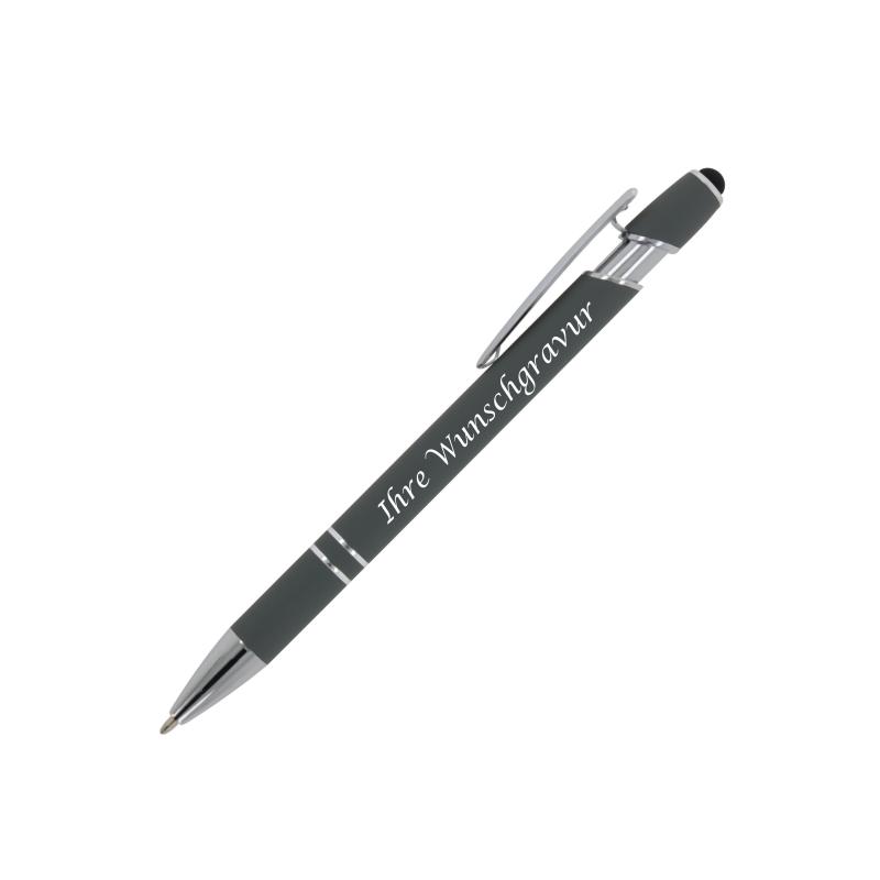 Touchpen Kugelschreiber mit Gravur / aus Metall / Soft-Touch / Farbe: grau