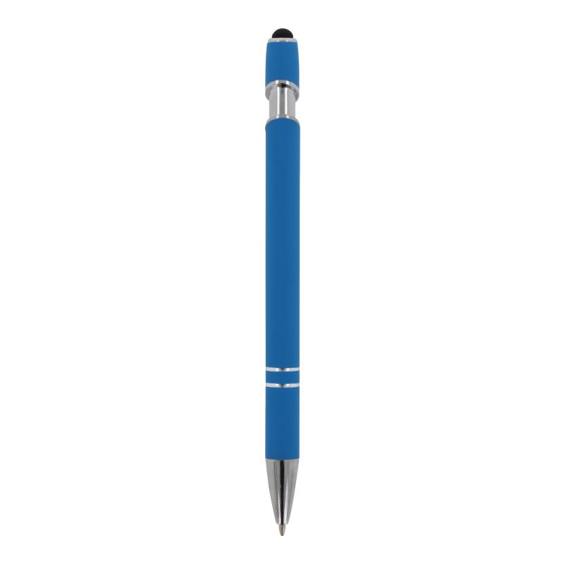 Touchpen Kugelschreiber mit Gravur / aus Metall / Soft-Touch / Farbe: hellblau