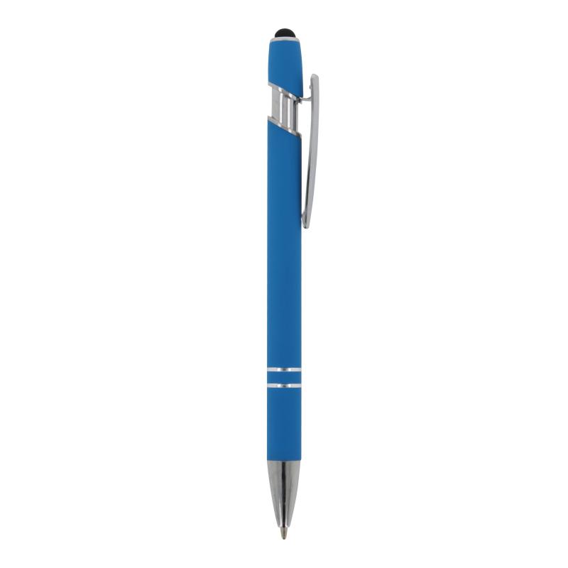 Touchpen Kugelschreiber mit Gravur / aus Metall / Soft-Touch / Farbe: hellblau