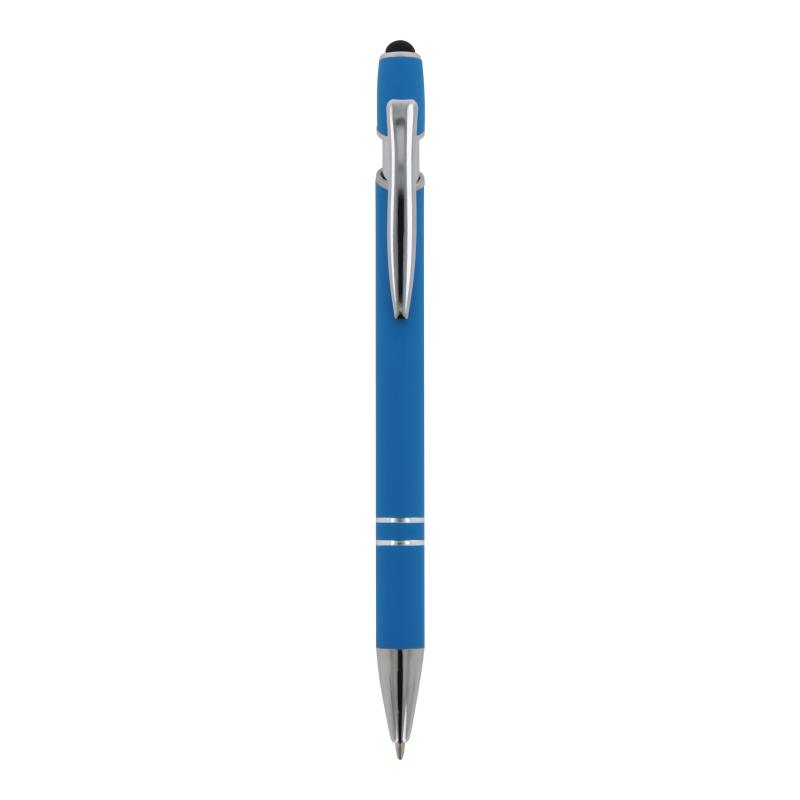 Touchpen Kugelschreiber mit Gravur / aus Metall / Soft-Touch / Farbe: hellblau