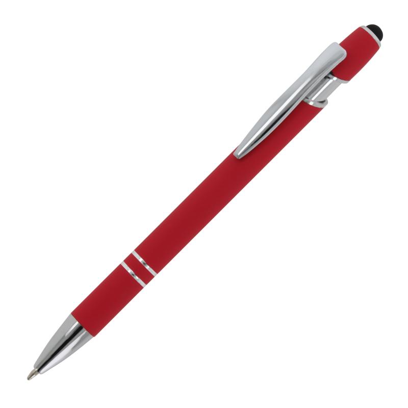 Touchpen Kugelschreiber mit Gravur / aus Metall / Soft-Touch / Farbe: rot