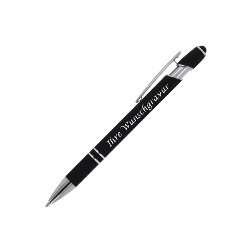 Touchpen Kugelschreiber mit Gravur / aus Metall / Soft-Touch / Farbe: schwarz