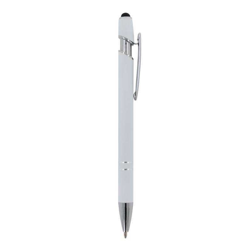 Touchpen Kugelschreiber mit Gravur / aus Metall / Soft-Touch / Farbe: weiß