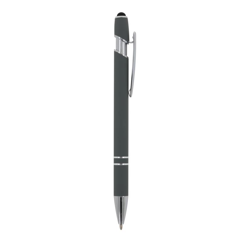 Touchpen Kugelschreiber mit Namensgravur - aus Metall - Soft-Touch - Farbe: grau