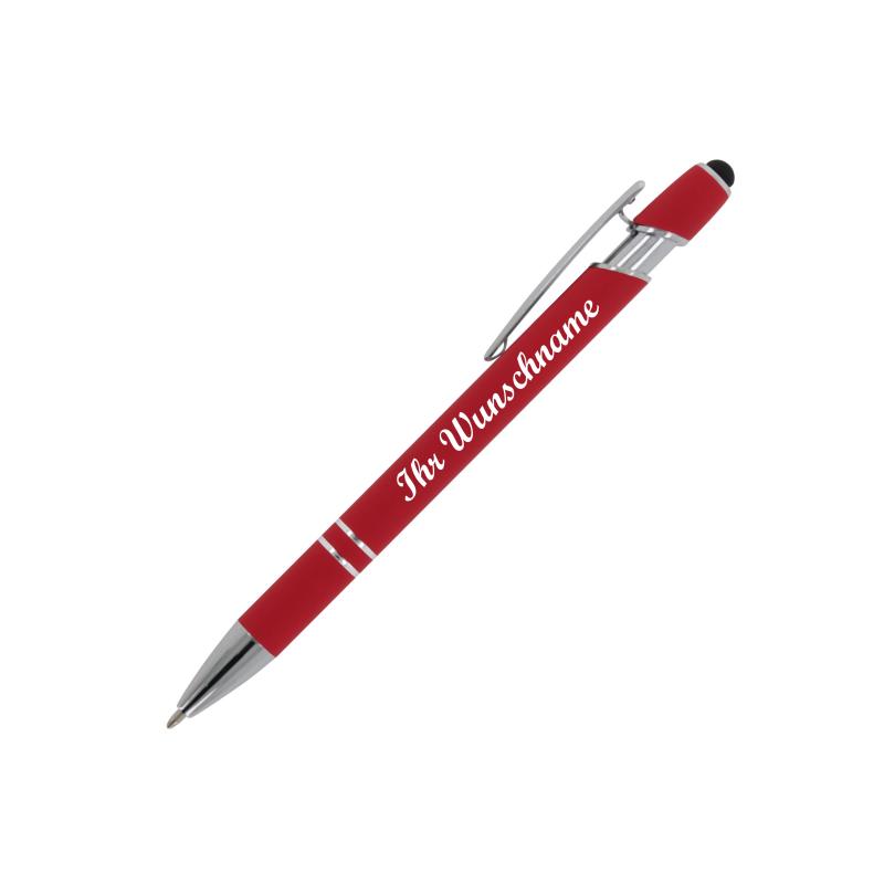 Touchpen Kugelschreiber mit Namensgravur - aus Metall - Soft-Touch - Farbe: rot