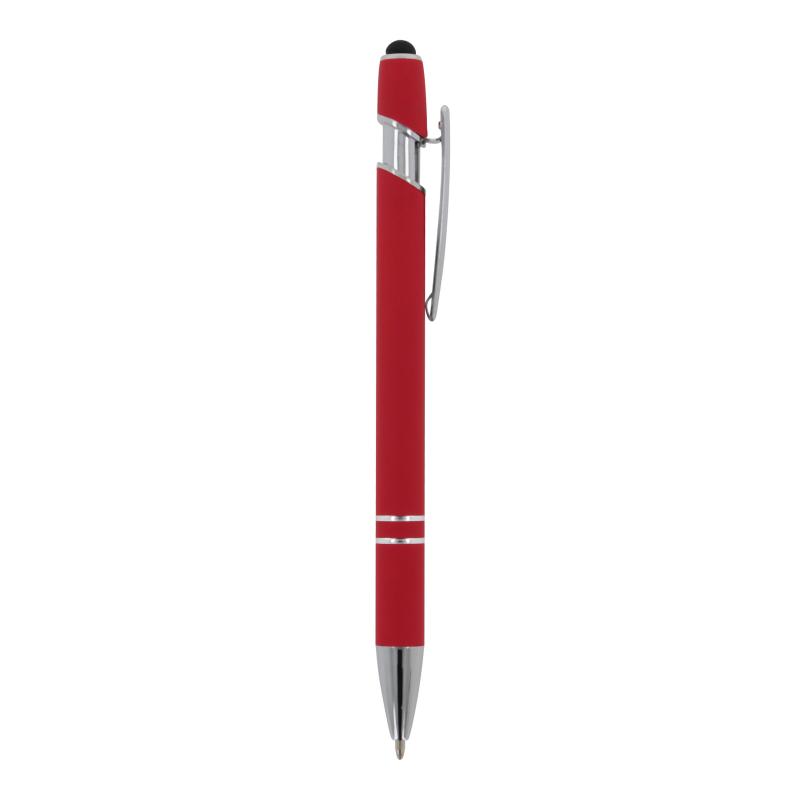 Touchpen Kugelschreiber mit Namensgravur - aus Metall - Soft-Touch - Farbe: rot