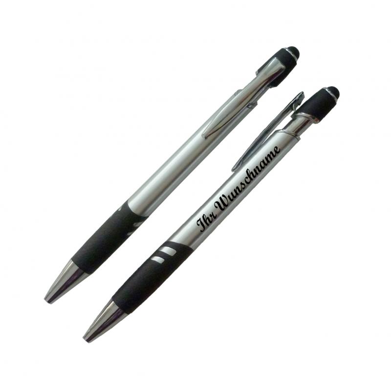 Touchpen Kugelschreiber mit Namensgravur - Farbe: silber-schwarz