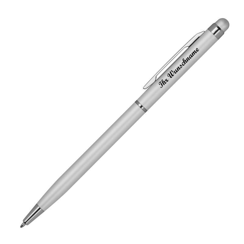 Touchpen Kugelschreiber mit Namensgravur - schlankes design - Farbe: silber