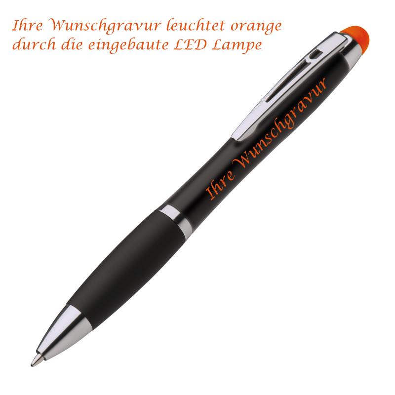 Touchpen Leucht-Kugelschreiber mit Gravur / Farbe: schwarz-orange