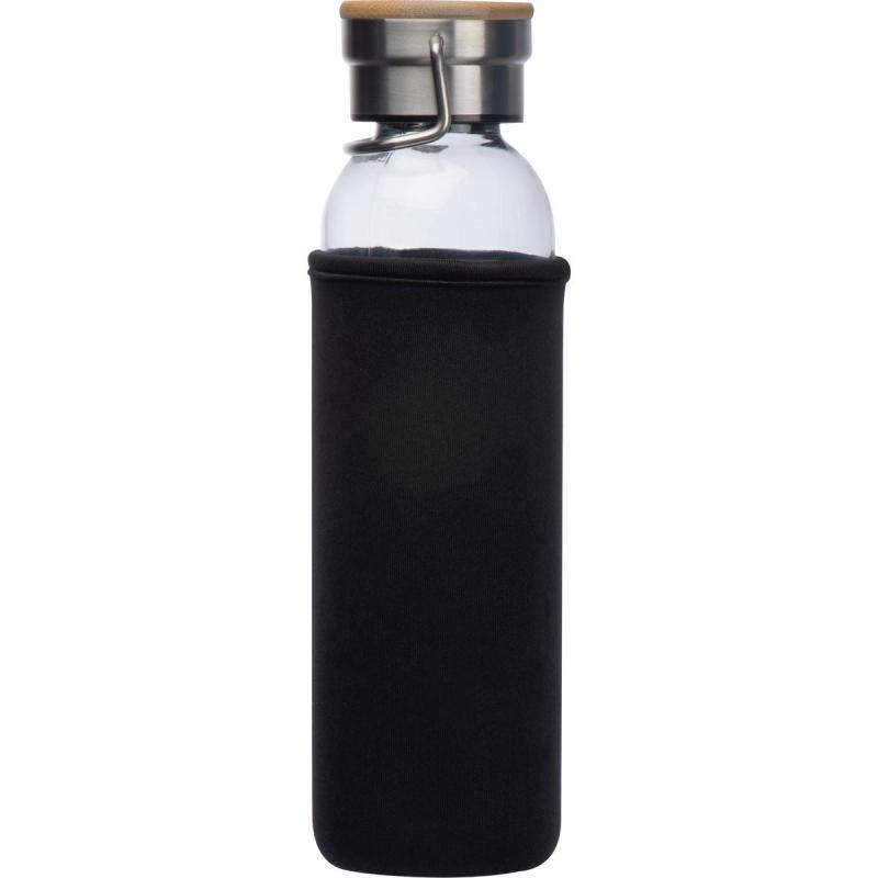 Trinkflasche aus Glas mit Namensgravur - mit Neoprenüberzug - 600ml - schwarz